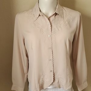 Claudia Richard embroidered top biege sz 14